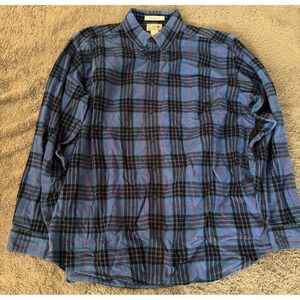 LL Bean Scotch Plaid Flannel Shirt Mens XL Blue Plaid Traditional Fit Tartan